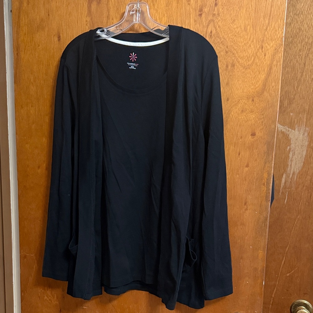 Issac Mizrahi LIVE essentials Black Open-Front Layered Top